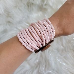 Pink Beaded Cuff Bracelet